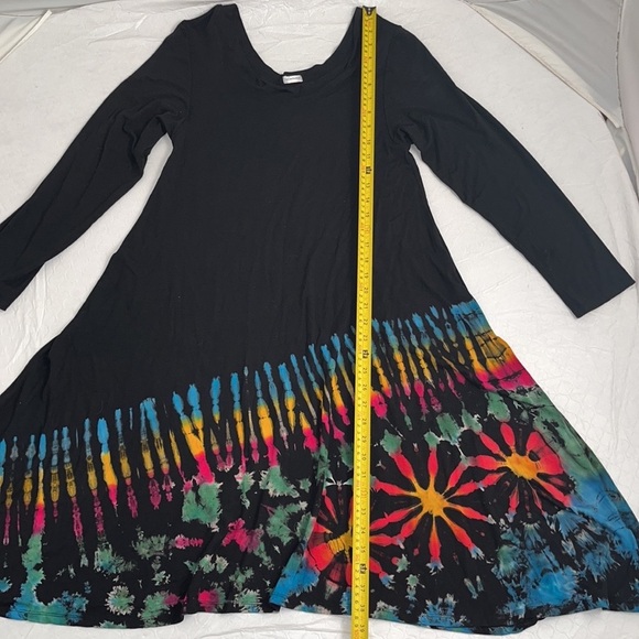 Boho half tie-dye tunic in black with rainbow tie dye S/M - Picture 6 of 12